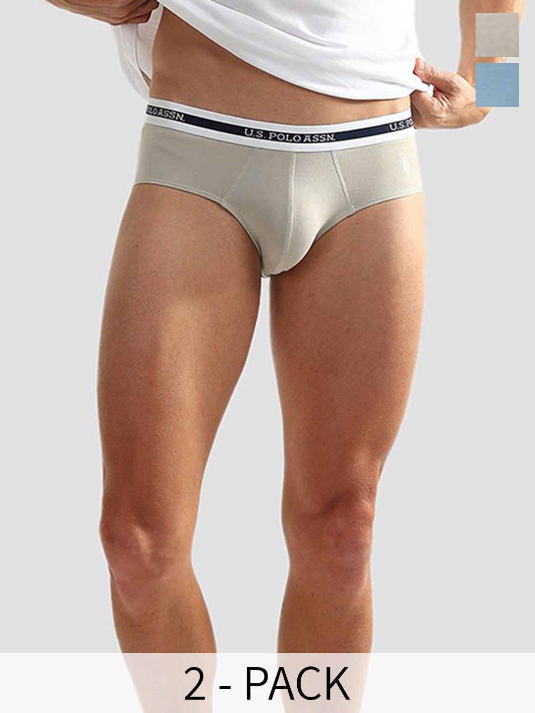 

U.S. Polo Assn. Men Pack Of 2 Mid- Rise Anti microbial Basic Briefs-OEB09-BG0-P2, Blue