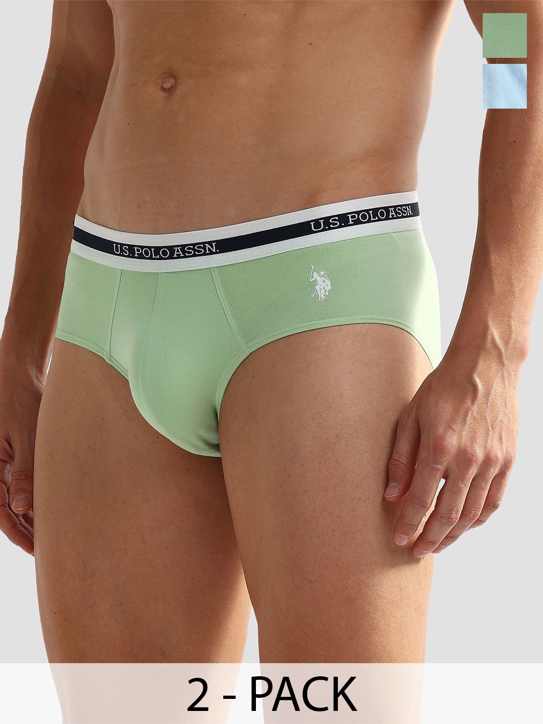 

U.S. Polo Assn. Men Pack Of 2 Mid- Rise Anti microbial Basic Briefs OEB09-DB0-P2, Green
