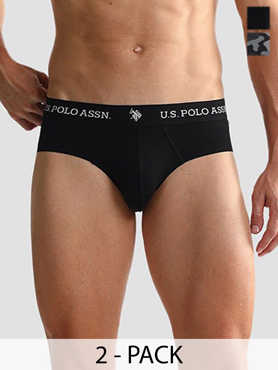 

U.S. Polo Assn. Men Pack Of 2 Mid- Rise Anti microbial Basic Briefs-OEB10-002-P2, Black