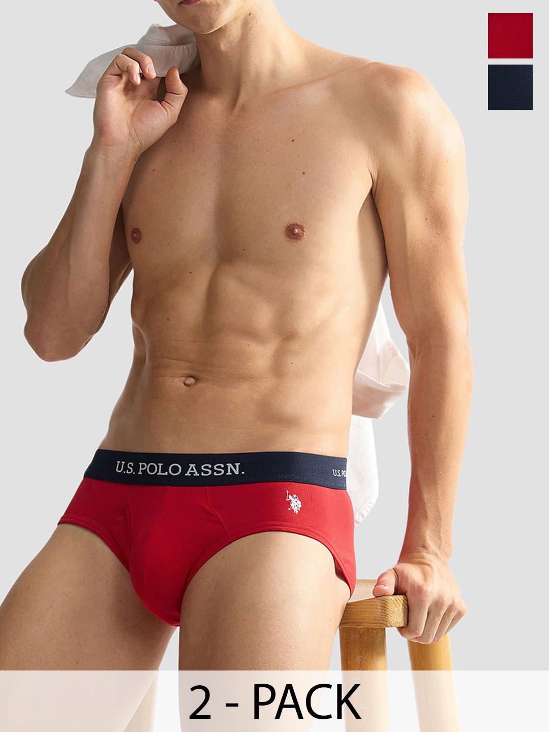 

U.S. Polo Assn. Pack Of 2 Men Solid Mid Rise Briefs OEB11-RN0-P2, Red