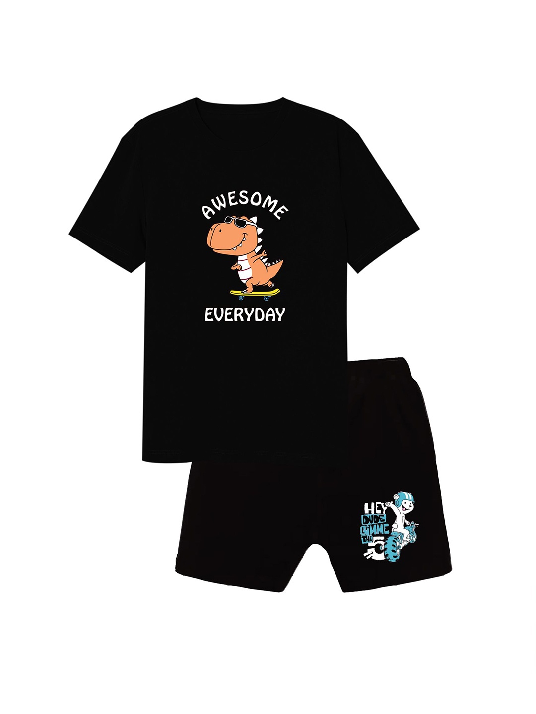 

CoolTees4U Boys Printed Pure Cotton T-shirt with Shorts, Black