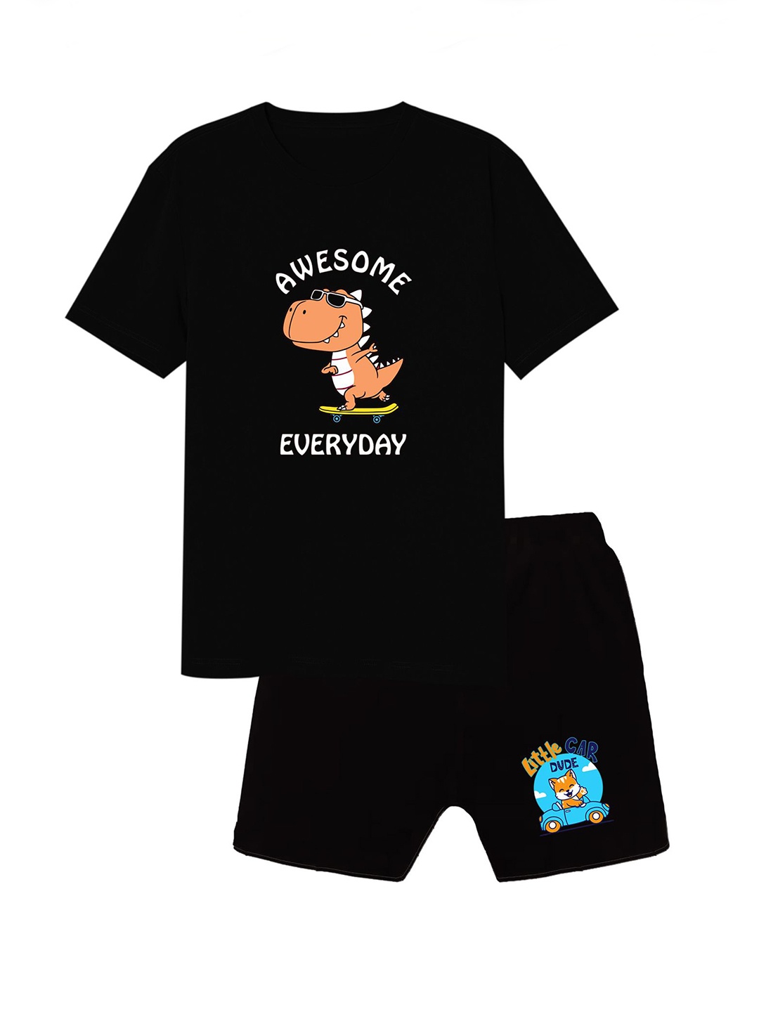

CoolTees4U Boys Graphic Printed Pure Cotton T-shirt with Shorts, Black