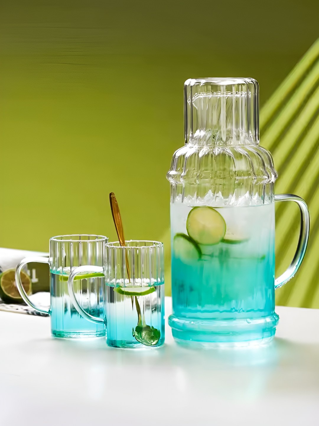 

The Better Home Blue 3 Pieces Textured Water Jug With Glasses