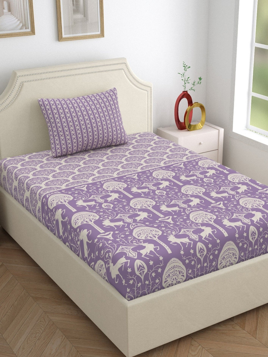 

Home Ecstasy Purple Printed 140 TC Pure Cotton Single Bedsheet With 1 Pillow Cover