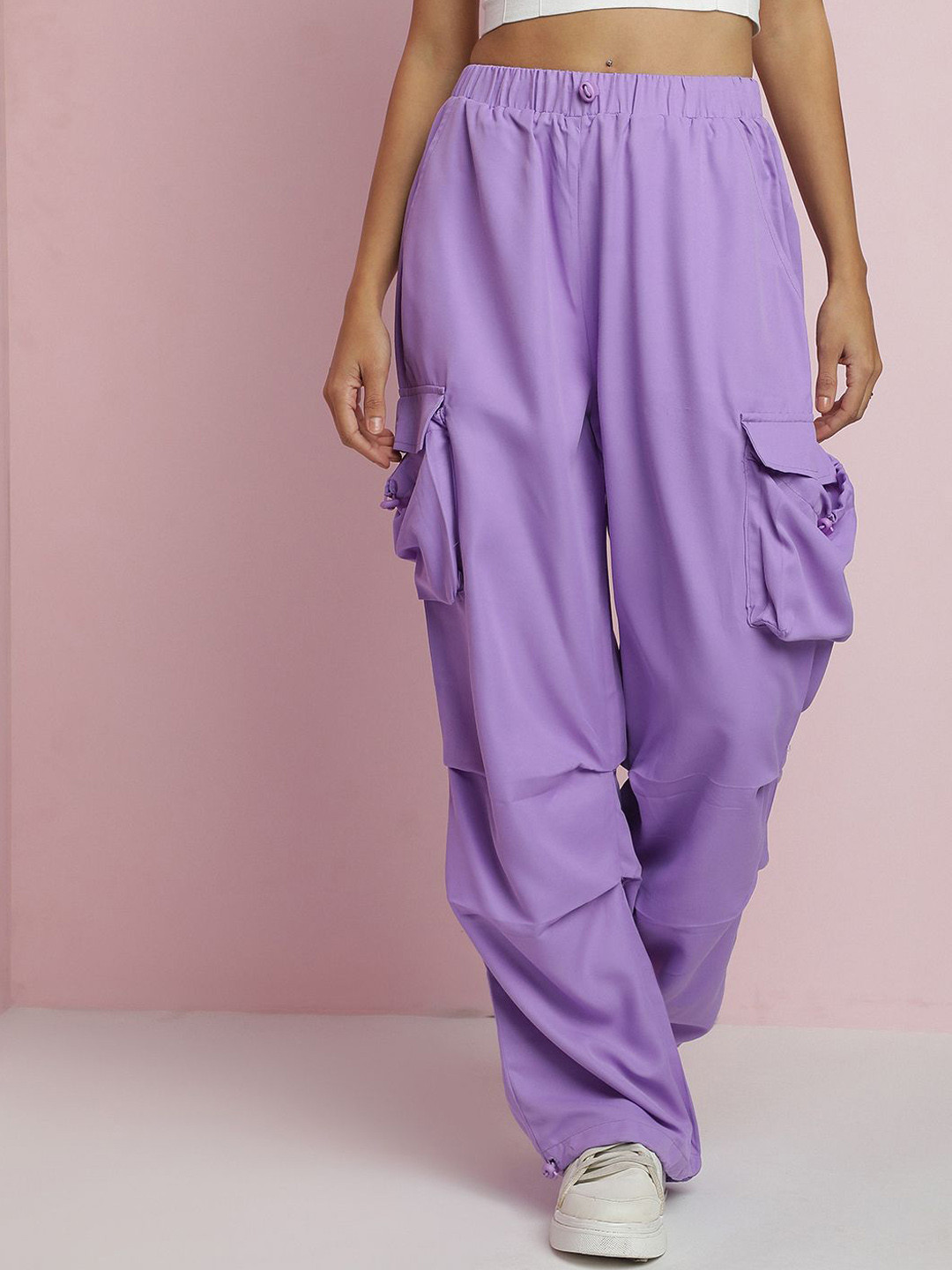 

Kotty Women Relaxed Loose Fit High-Rise Cargos, Purple