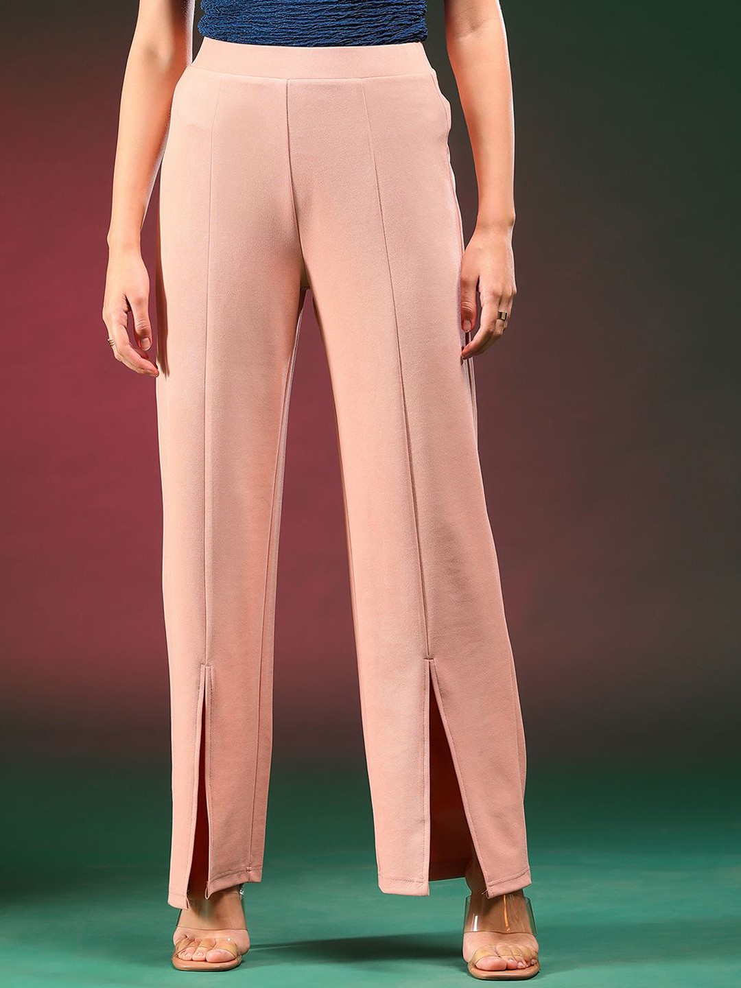 

Kotty Women Relaxed Straight Fit High-Rise Easy Wash Regular Trousers, Beige