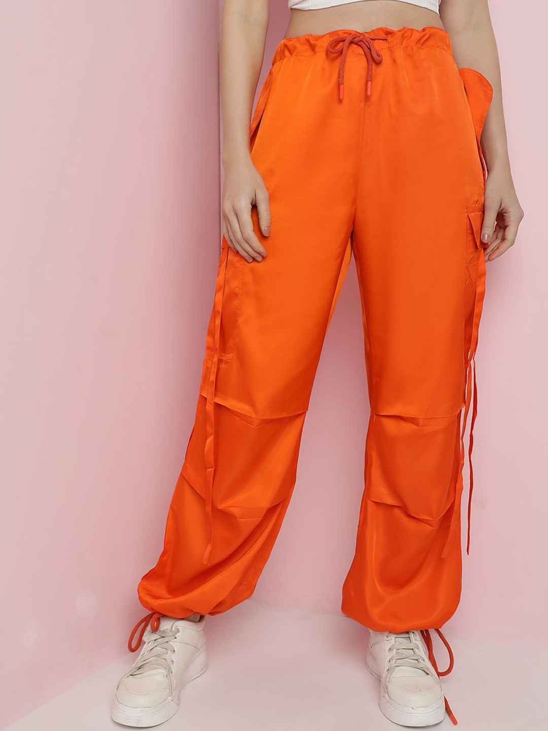 

Kotty Women Relaxed Loose Fit High-Rise Easy Wash Parallel Trousers, Orange