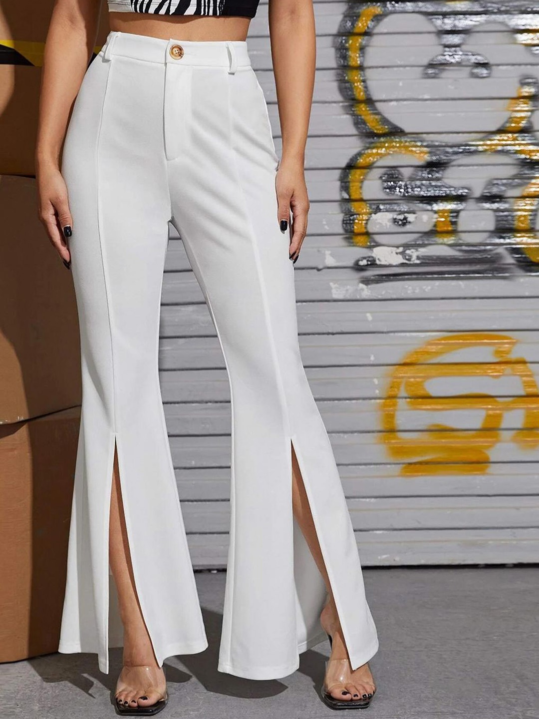 

Kotty Women Solid Relaxed Straight Fit High-Rise Easy Wash Trousers, White