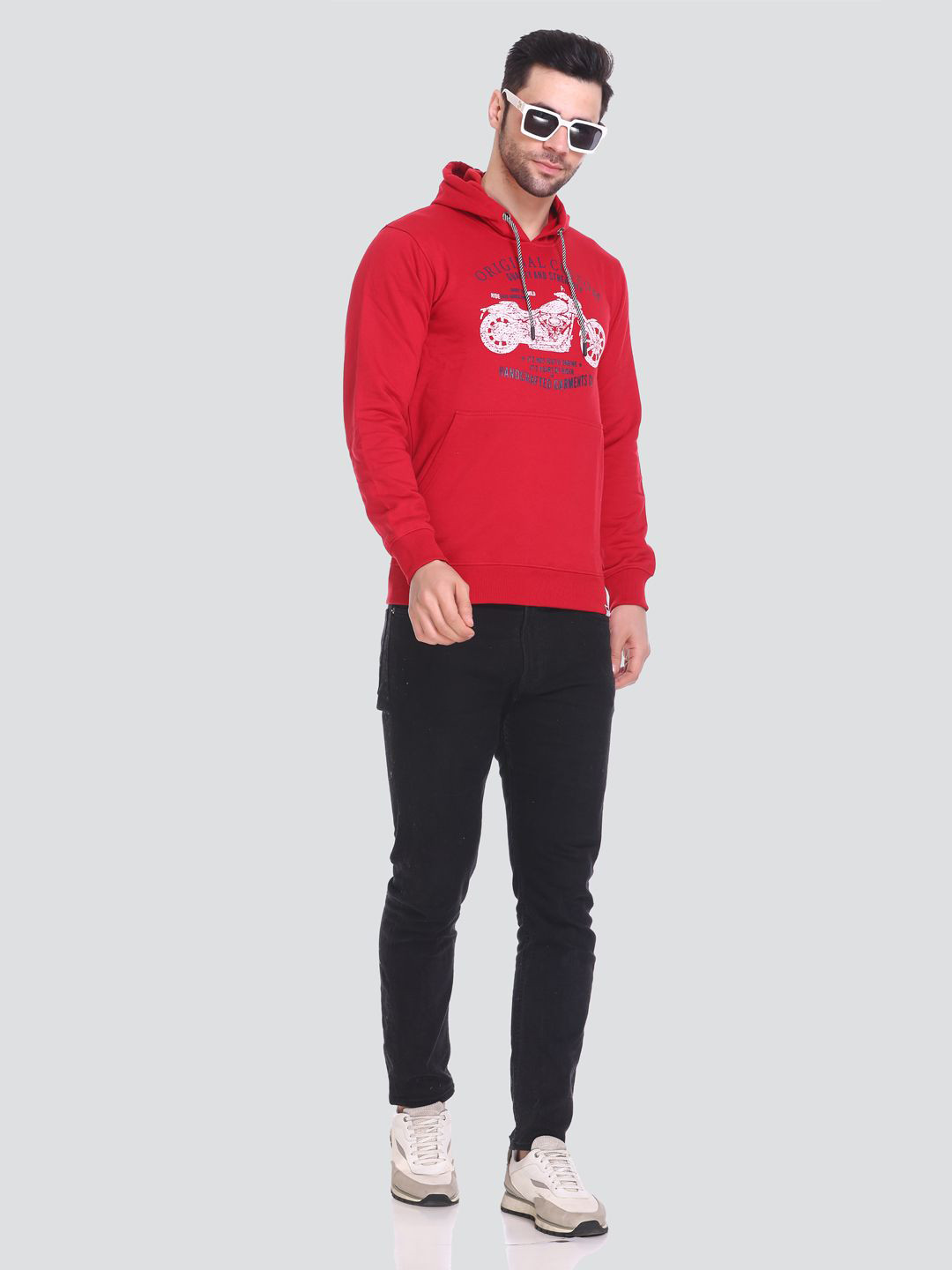 

HB Honey Bee Men Printed Winter WearHooded Sweatshirt, Red