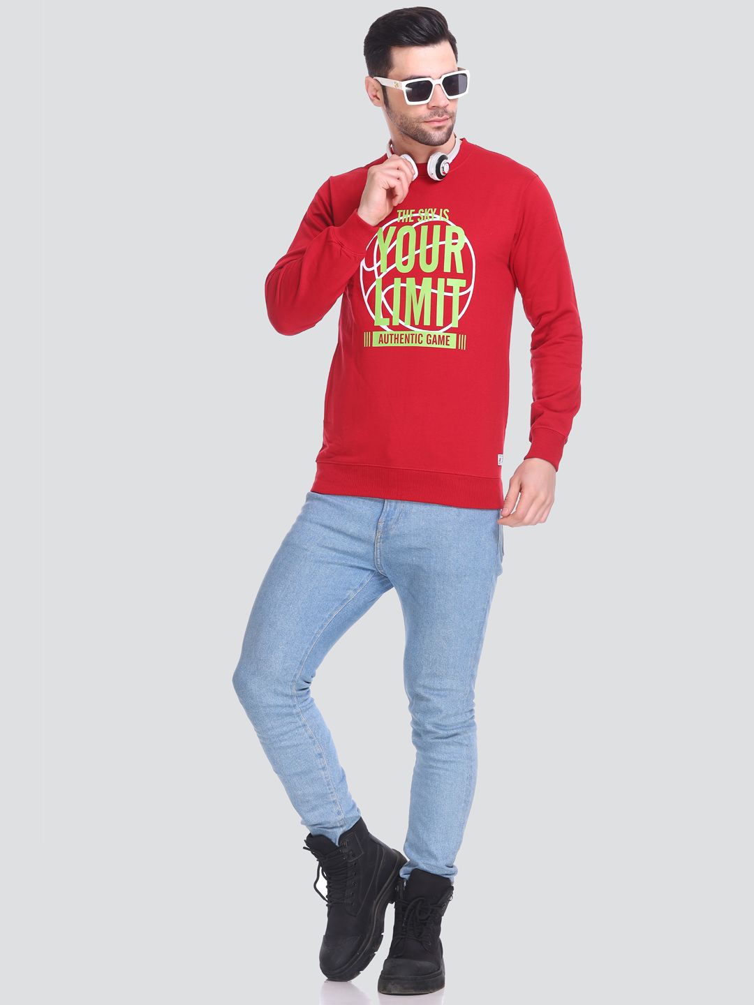 

HB Honey Bee Men's Round Neck Printed Sweatshirt, Red