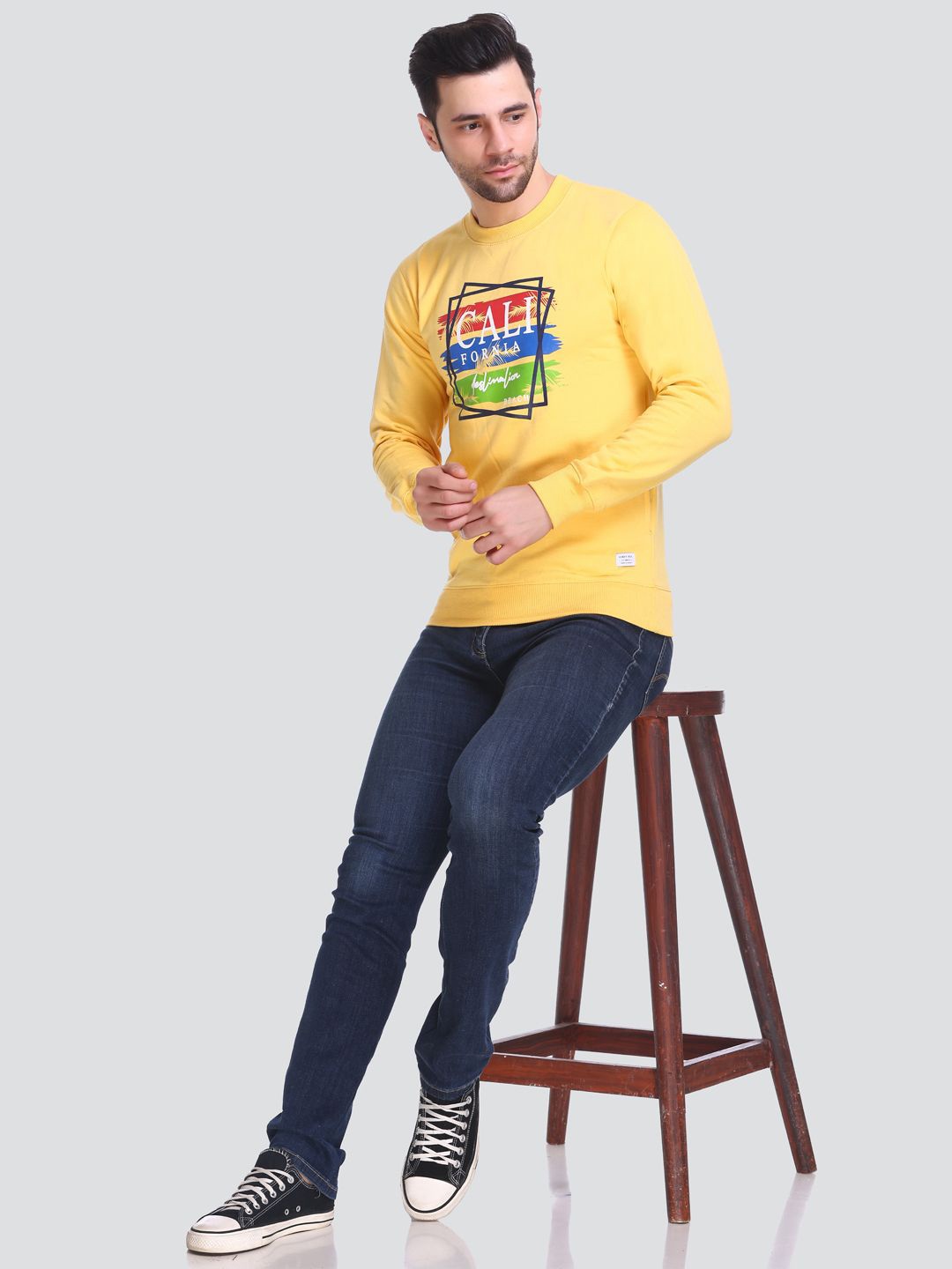 

HB Honey Bee Men Round Neck Printed Sweatshirt, Yellow
