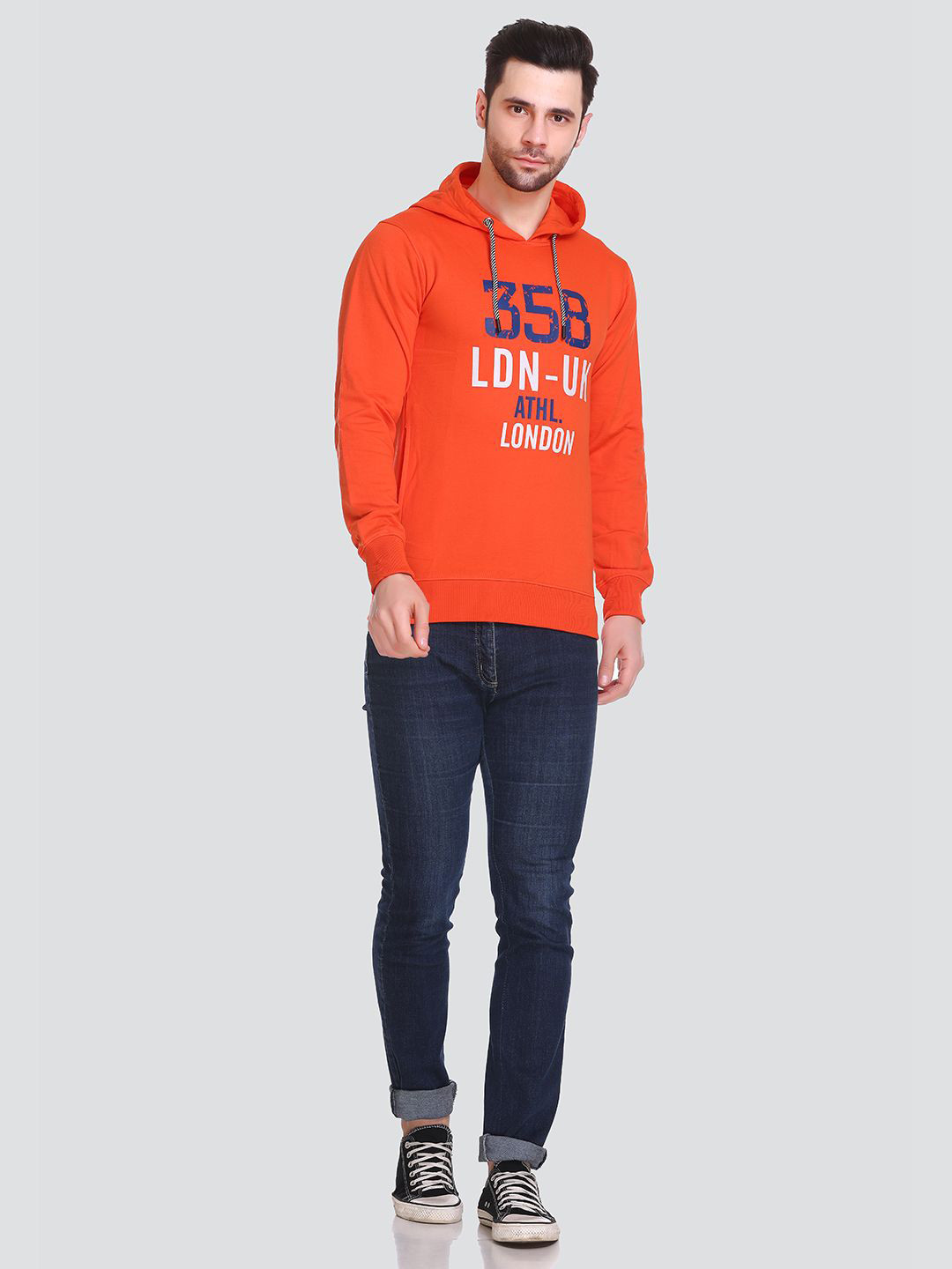 

HB Honey Bee Men Winter Wear Printed Hooded Sweatshirt, Orange