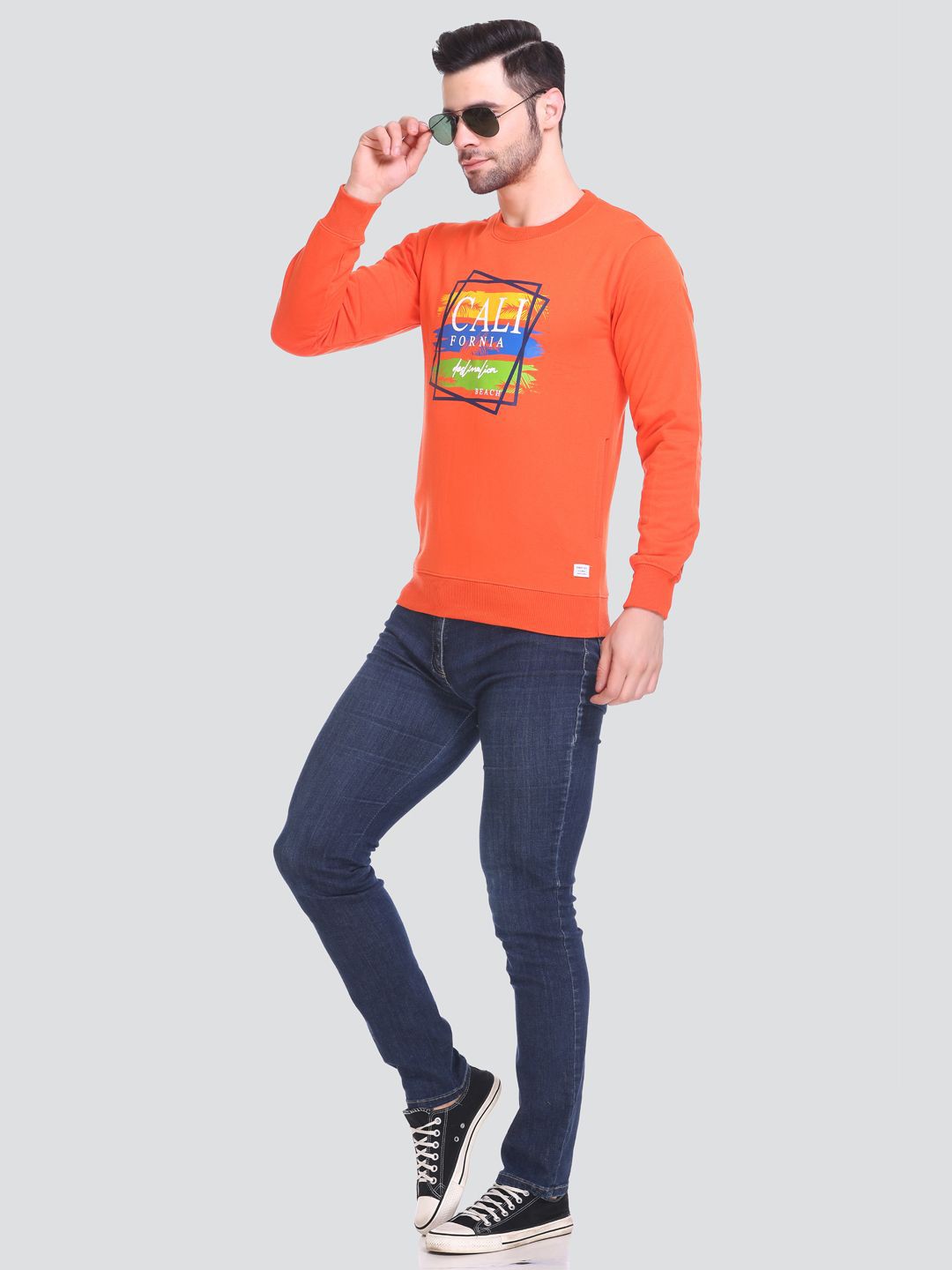 

HB Honey Bee Men Printed Round Neck Sweatshirt, Orange