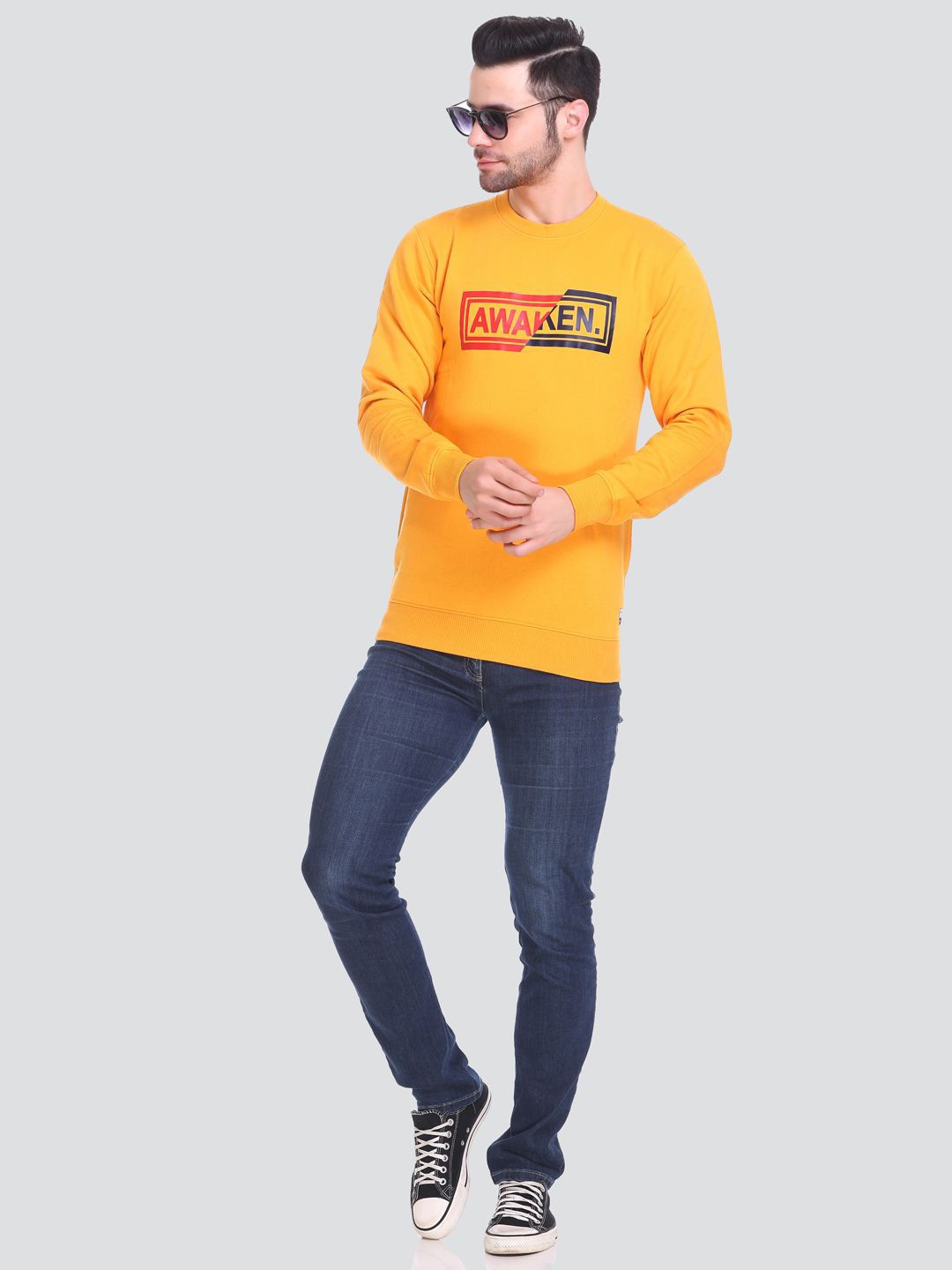 

HB Honey Bee Men Round Neck Printed Sweatshirt, Yellow
