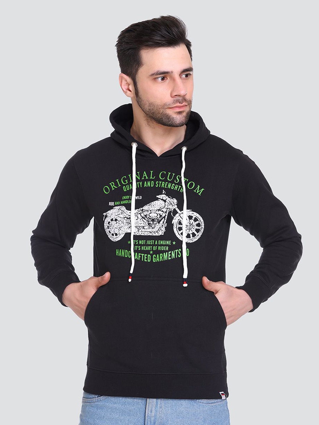 

HB Honey Bee Men Printed Hooded Sweatshirt, Black