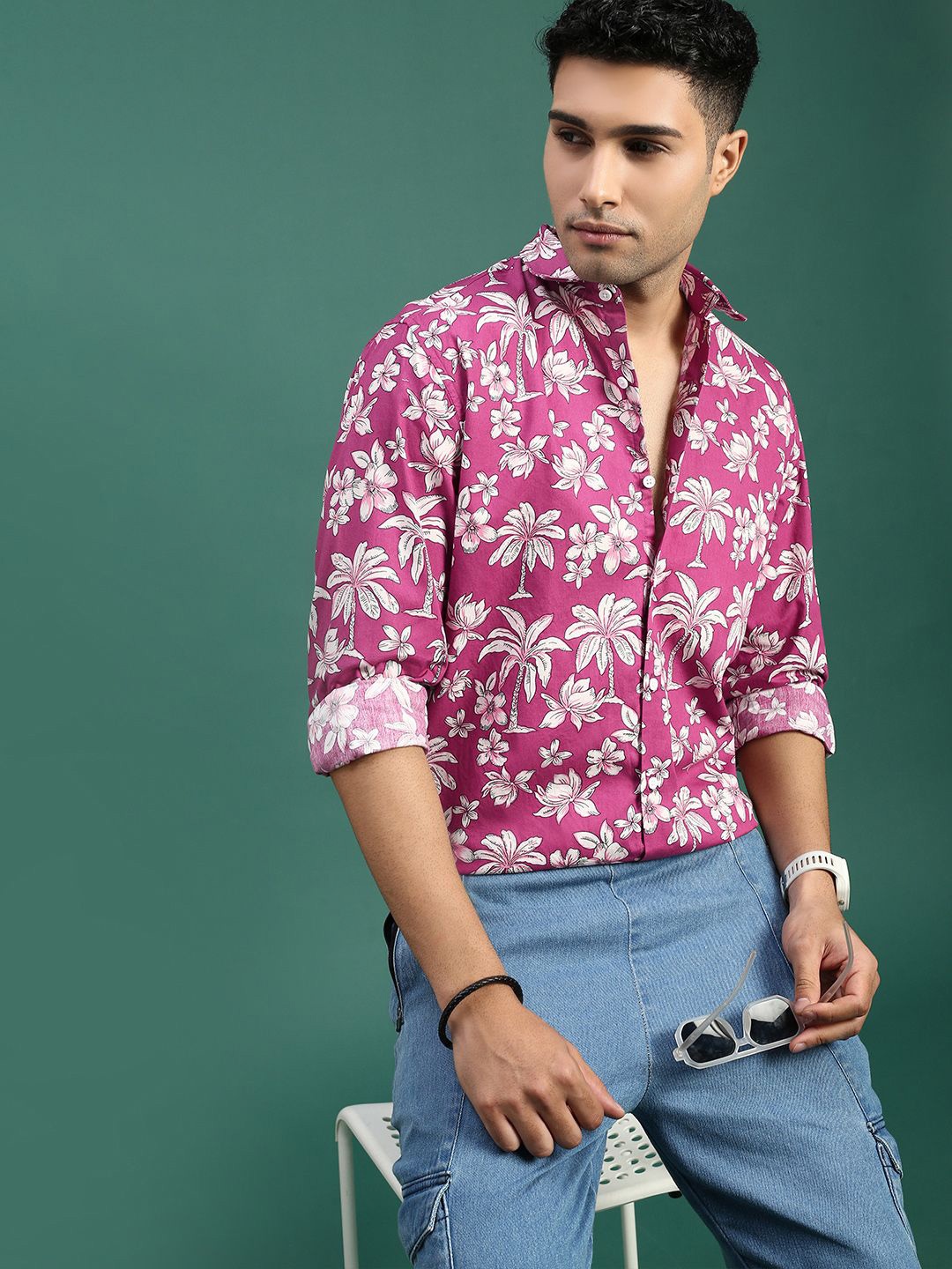 

SHOWOFF Men Standard Slim Fit Floral Printed Casual Shirt, Pink