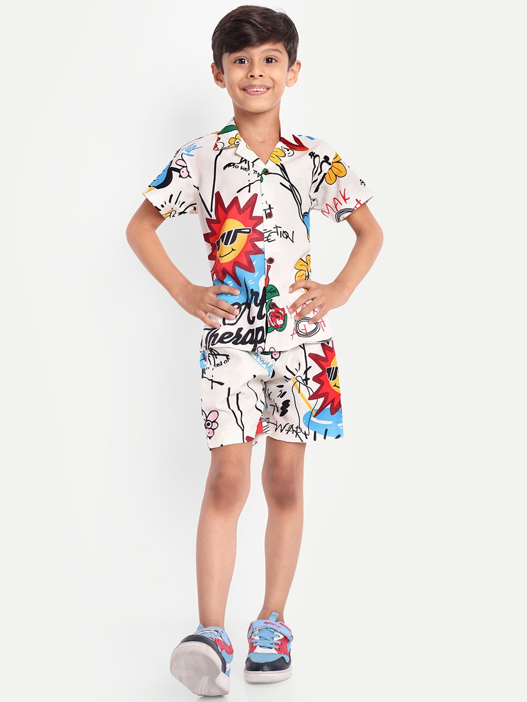 

BAESD Kids Printed Pure Cotton Shirt With Shorts, White