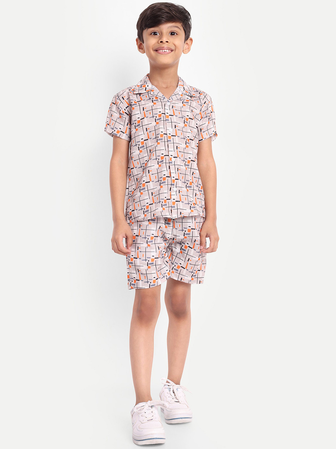 

BAESD Boys Printed Pure Cotton Shirt With Shorts, Off white