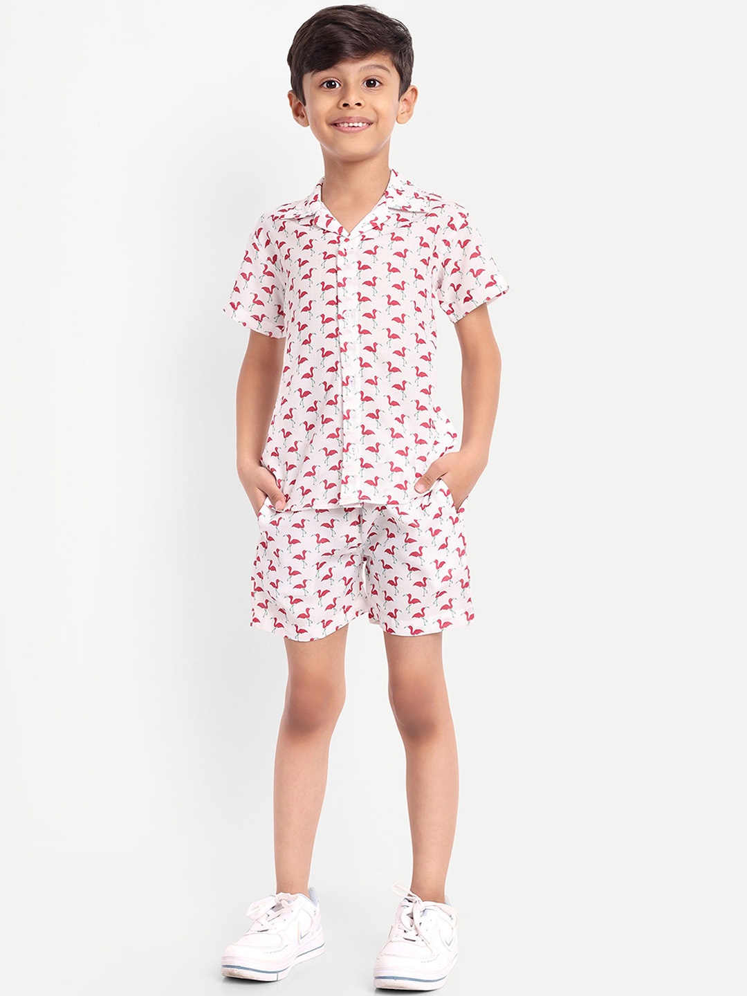 

BAESD Kids Printed Pure Cotton Shirt With Shorts, White