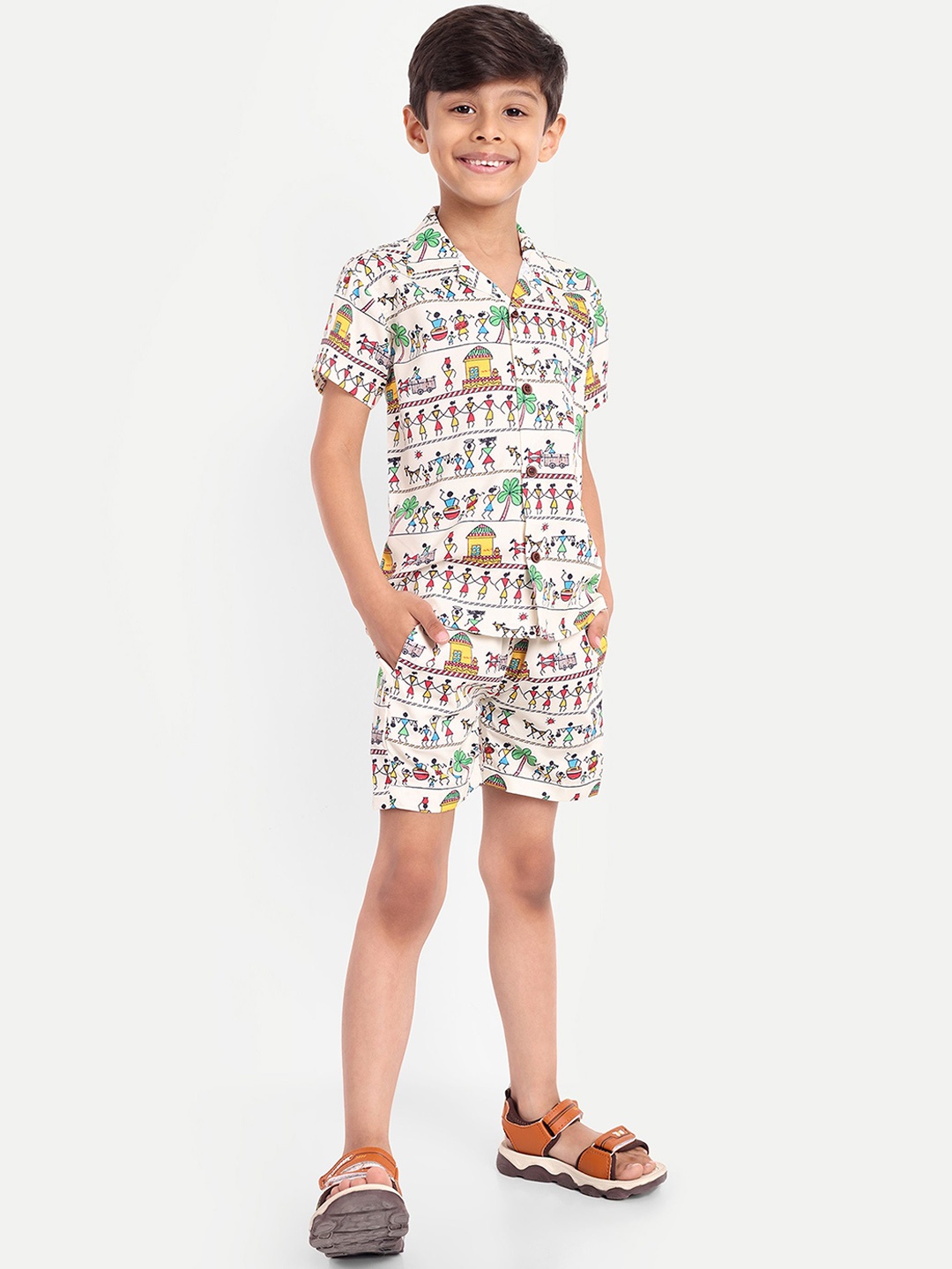 

BAESD Kids Printed Pure Cotton Shirt With Shorts, White