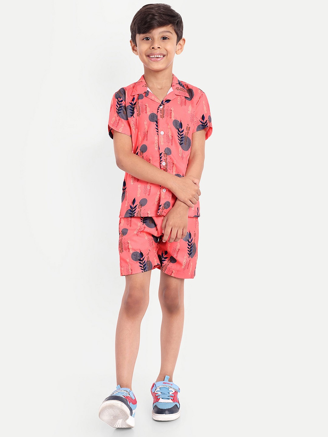 

BAESD Kids Printed Pure Cotton Shirt With Shorts, Coral