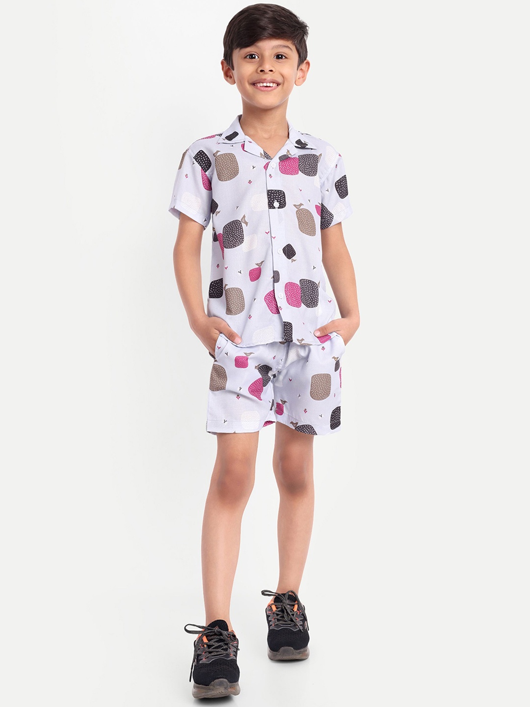 

BAESD Kids Printed Pure Cotton Shirt With Shorts, White