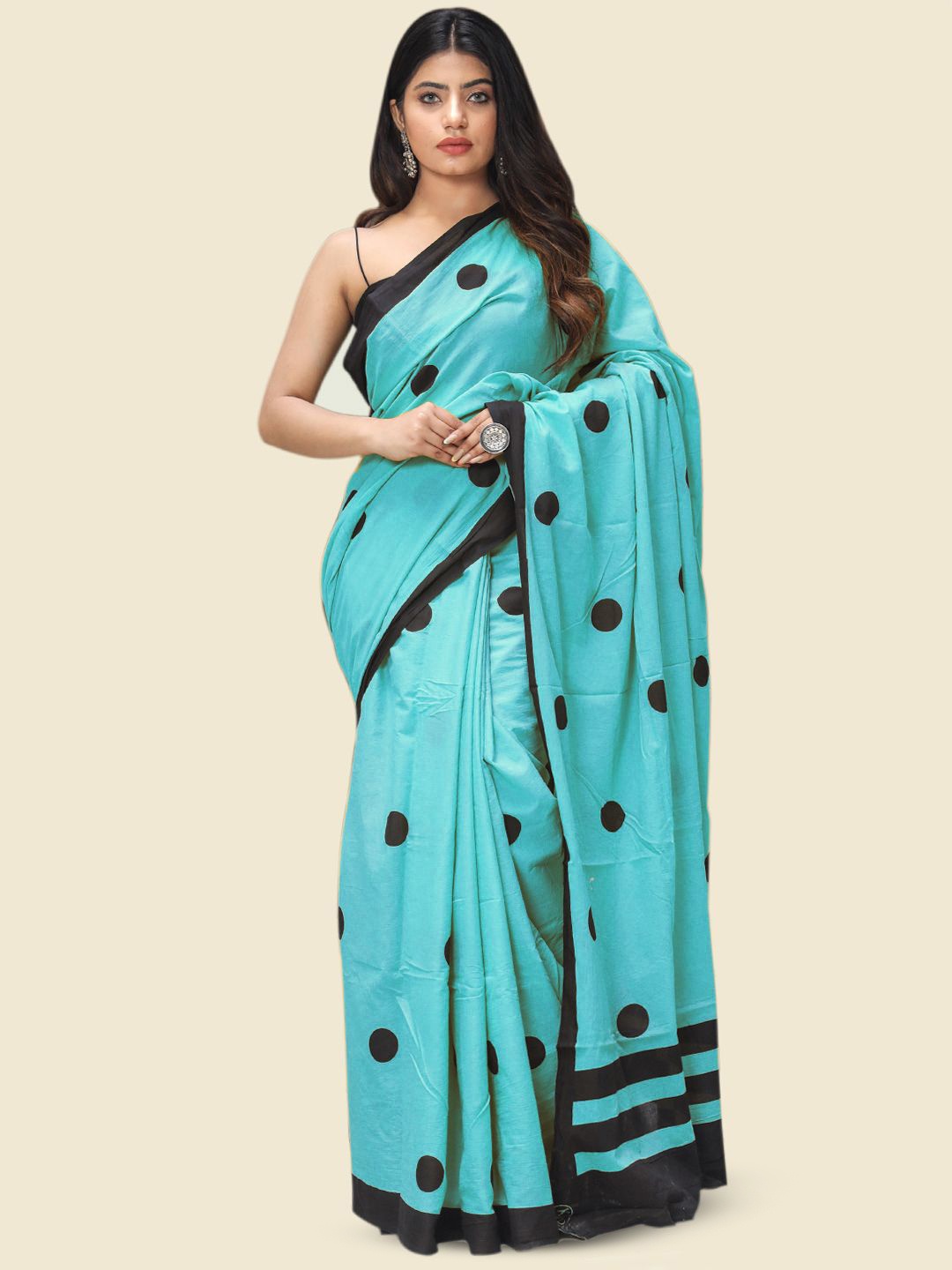 

BUTA BUTI Polka Dot Pure Cotton Saree, Sea green