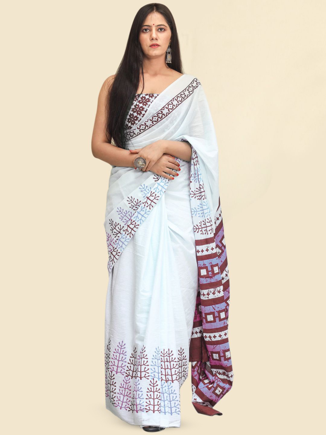 

BUTA BUTI Floral Pure Cotton Saree, Mauve