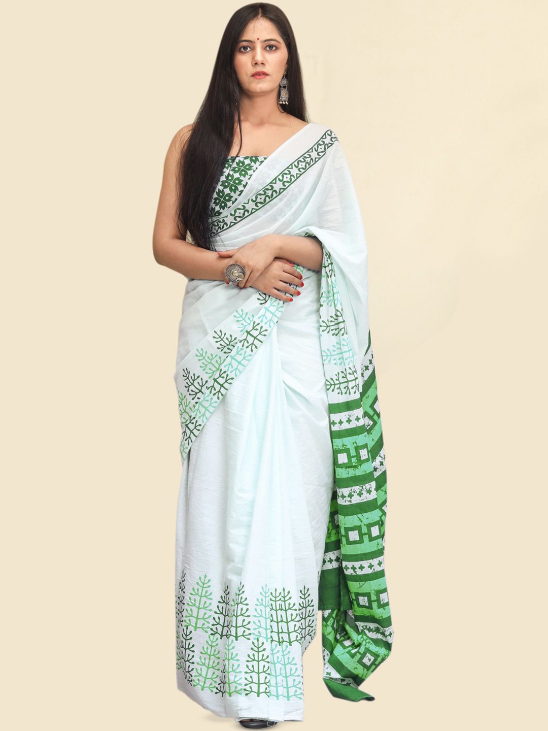 

BUTA BUTI Abstract Pure Cotton Saree, Green