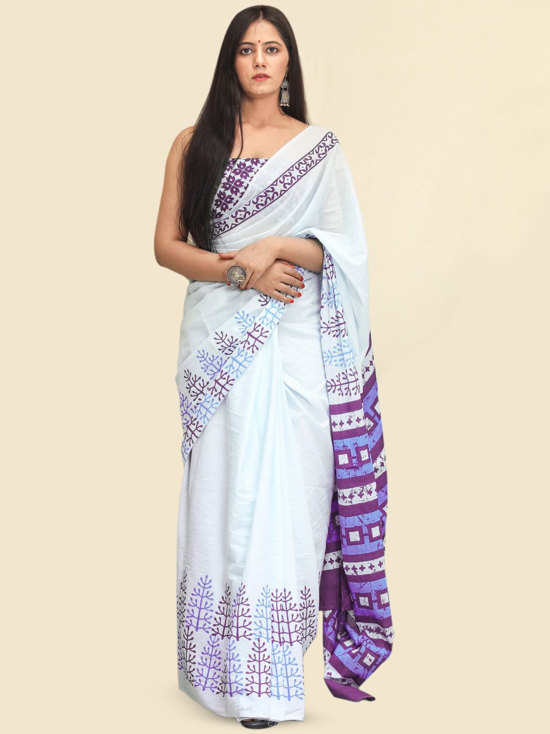 

BUTA BUTI Ethnic Motif Pure Cotton Saree, Purple