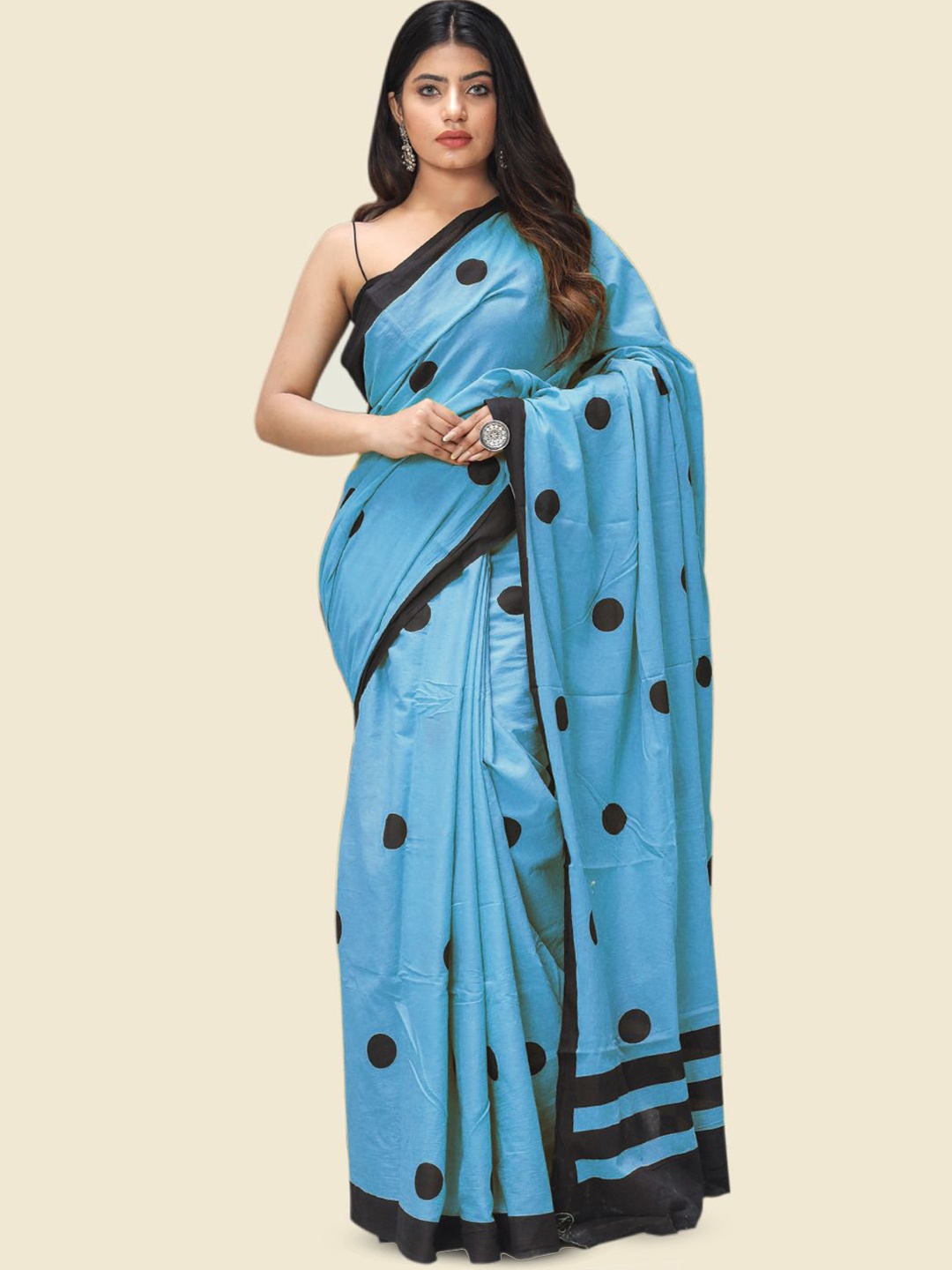 

BUTA BUTI Polka Dot Pure Cotton Saree, Blue
