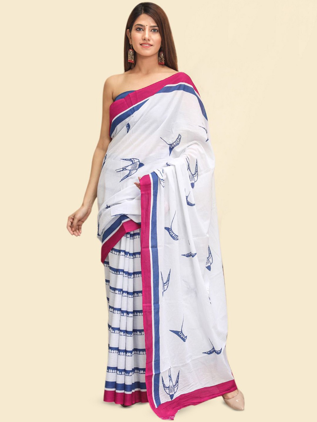 

BUTA BUTI Printed Pure Cotton Saree, Blue