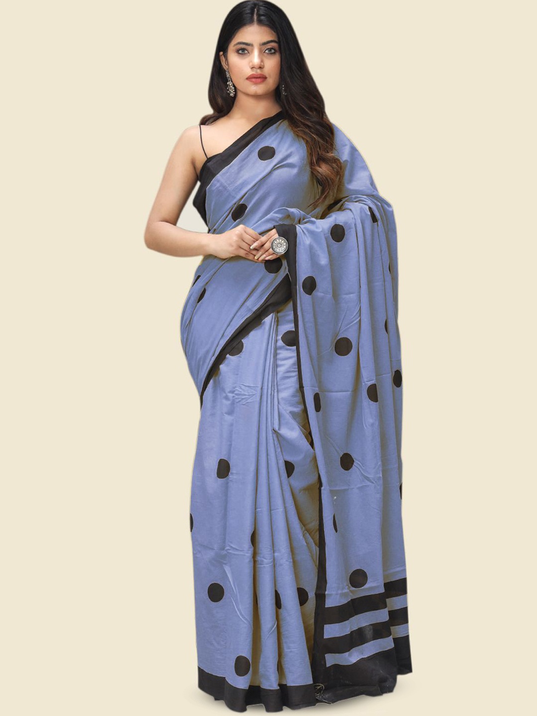 

BUTA BUTI Polka Dot Pure Cotton Saree, Taupe