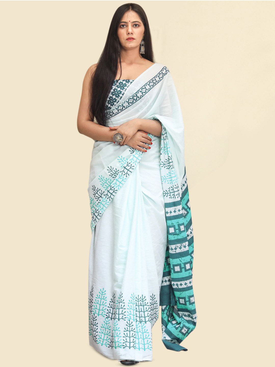 

BUTA BUTI Ethnic Motifs Pure Cotton Saree, Sea green