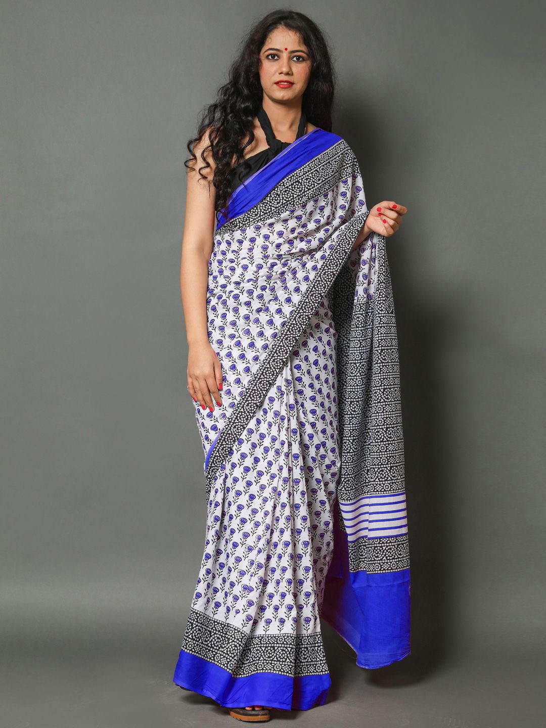 

BUTA BUTI Ethnic Motif Pure Cotton Saree, Blue