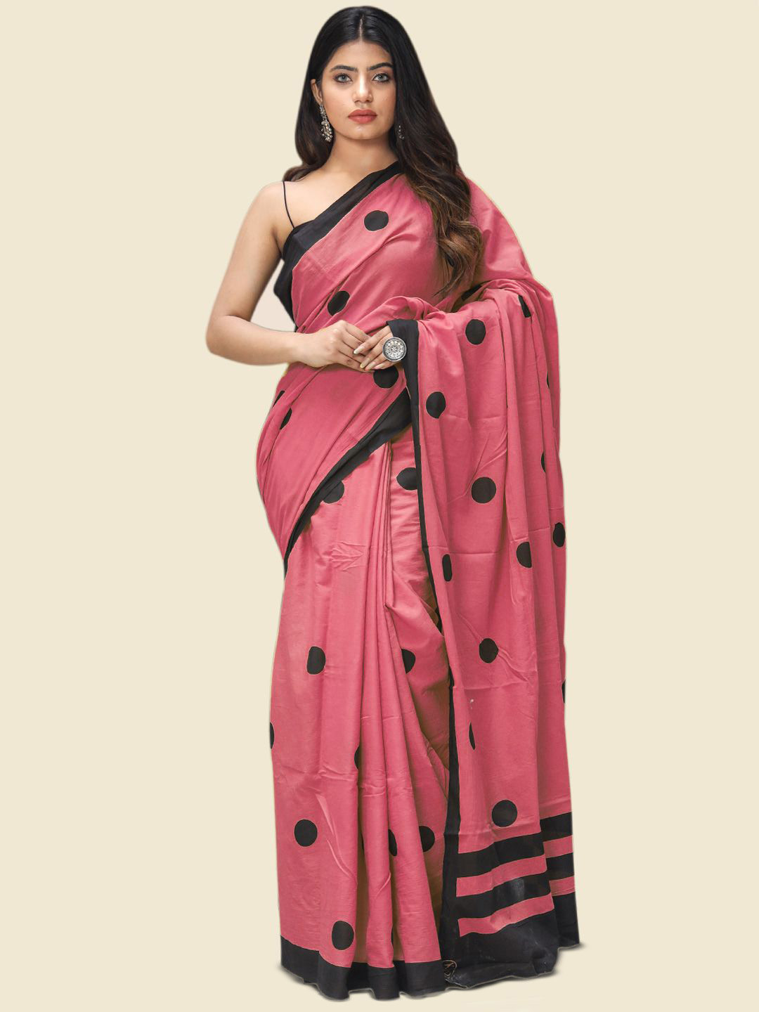 

BUTA BUTI Polka Dot Pure Cotton Saree, Pink