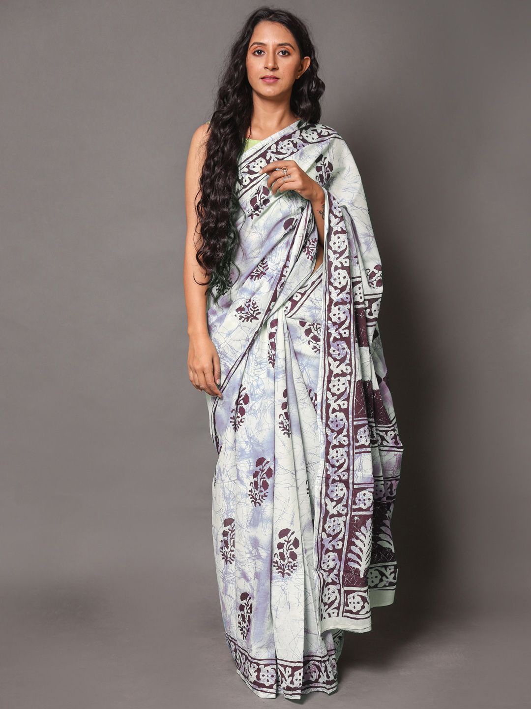 

BUTA BUTI Tie & Dye Ethnic Motif Pure Cotton Saree, Maroon