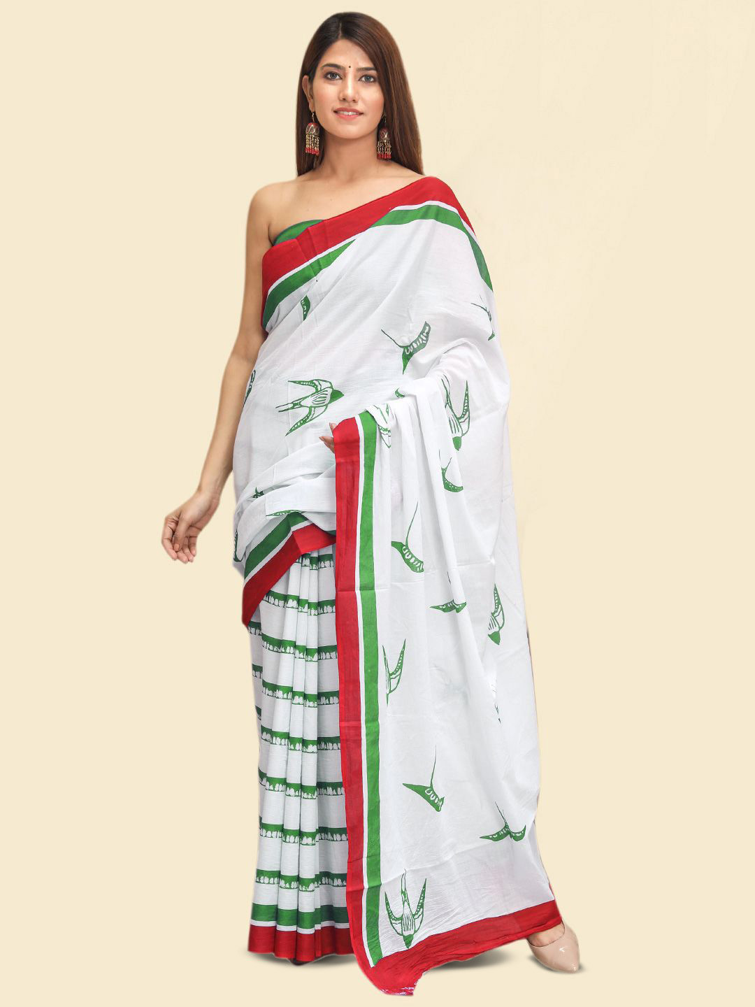 

BUTA BUTI Abstract Half & Half Pure Cotton Saree, Green