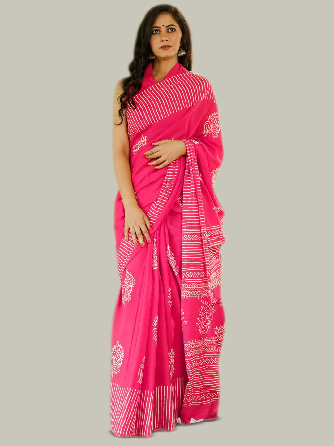 

BUTA BUTI Ethnic Motif Pure Cotton Saree, Pink