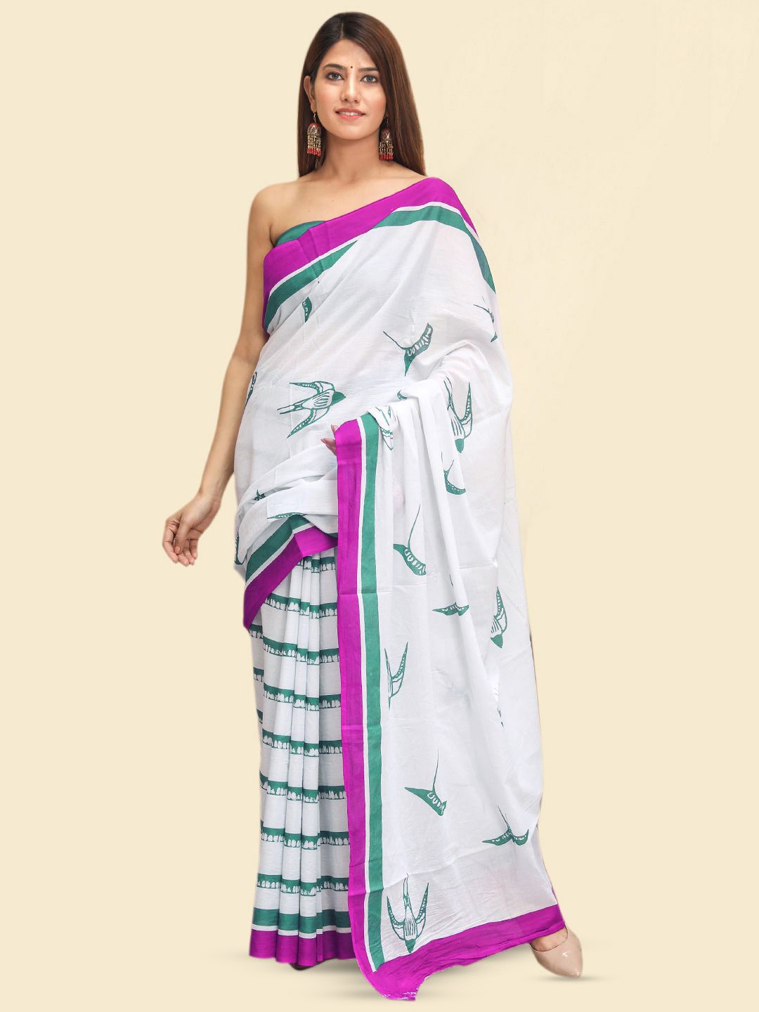 

BUTA BUTI Abstract Half & Half Pure Cotton Saree, Pink