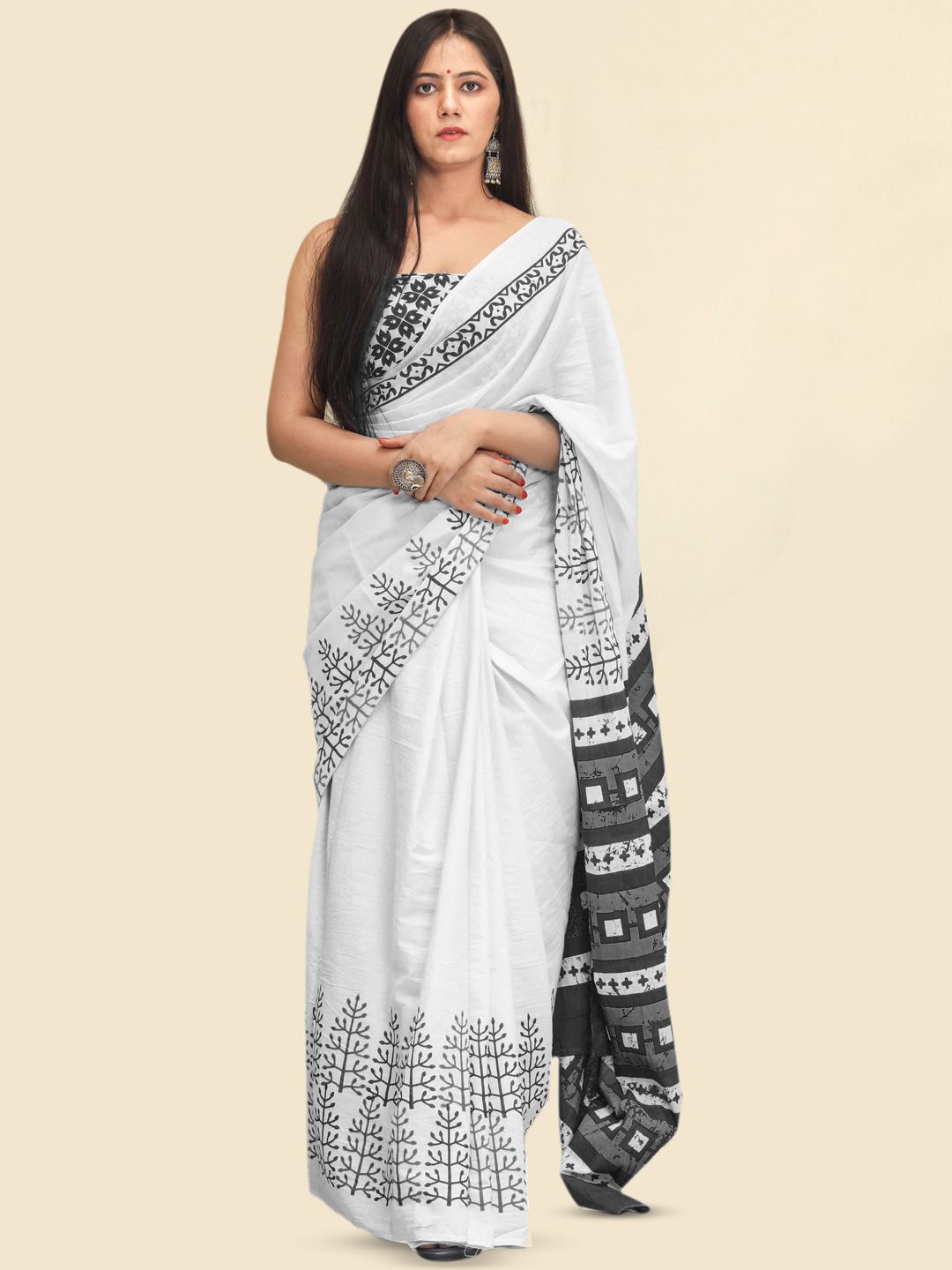 

BUTA BUTI Ethnic Motif Pure Cotton Saree, Black