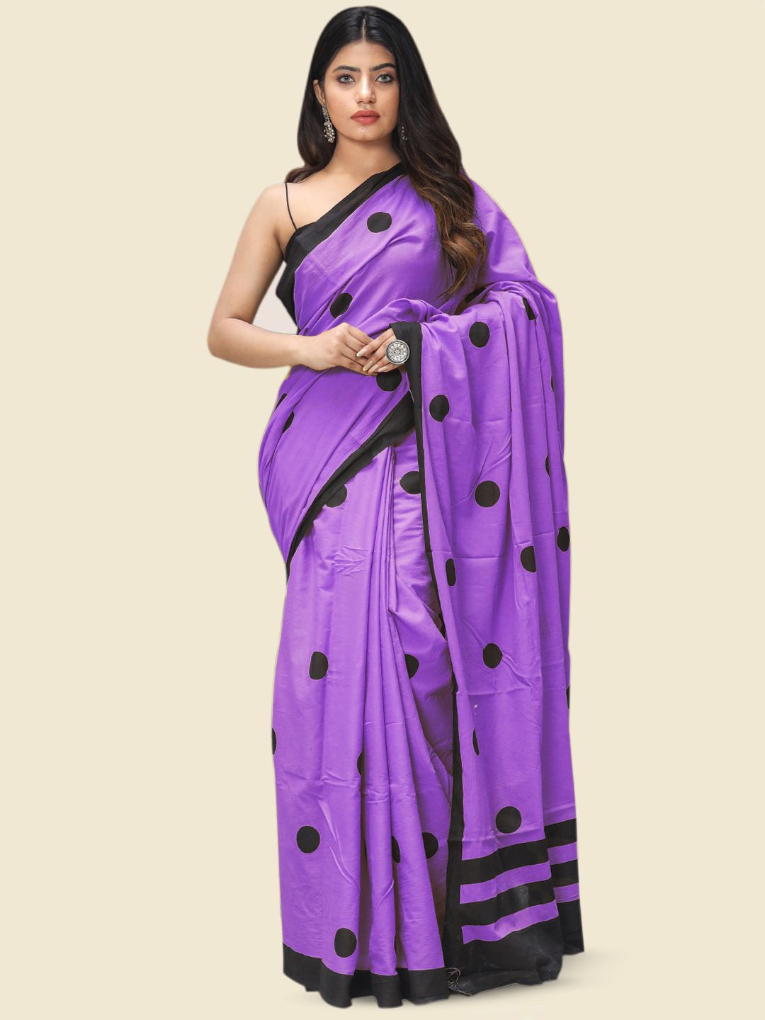 

BUTA BUTI Polka Dot Pure Cotton Saree, Purple