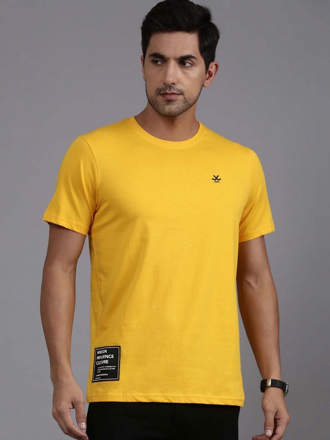 

WROGN Men Graphic Printed Round Neck Cotton T-Shirt, Yellow