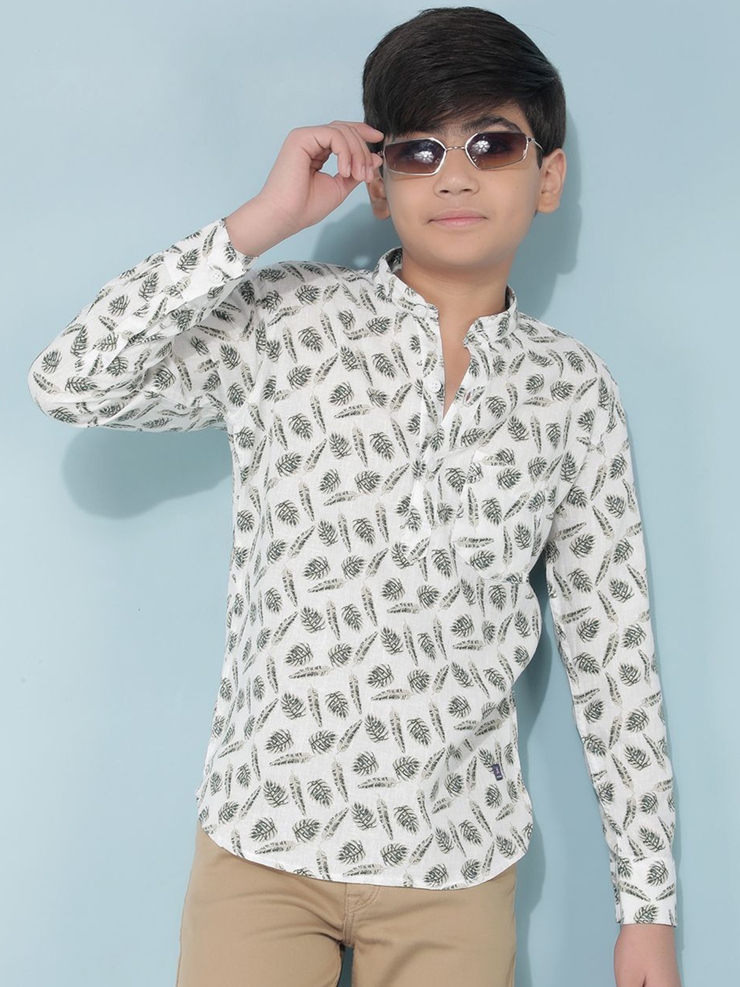 

Crimsoune Club Boys Abstract Printed Mandarin Collar Straigth Kurta, Olive