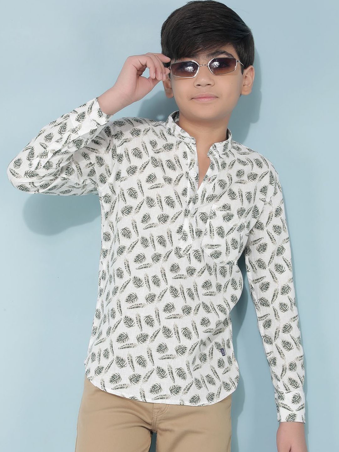 

Crimsoune Club Abstract Printed Mandarin Collar Straigth Kurta, Olive