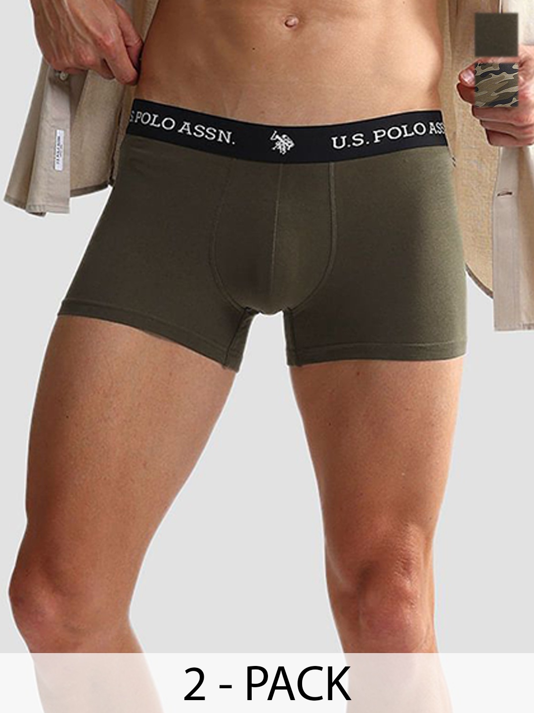 

U.S. Polo Assn. Pack Of 2 Mid Rise Breathability Short Trunks-OET10-179-P2, Olive