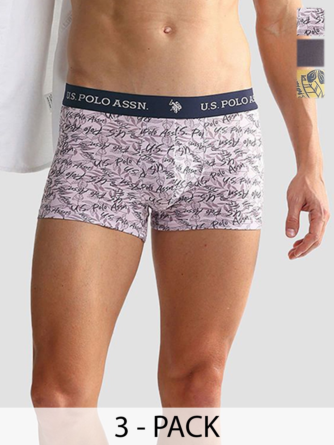 

U.S. Polo Assn. Pack Of 3 Outer Elastic Printed Trunks OET08-MU3-P3, Grey