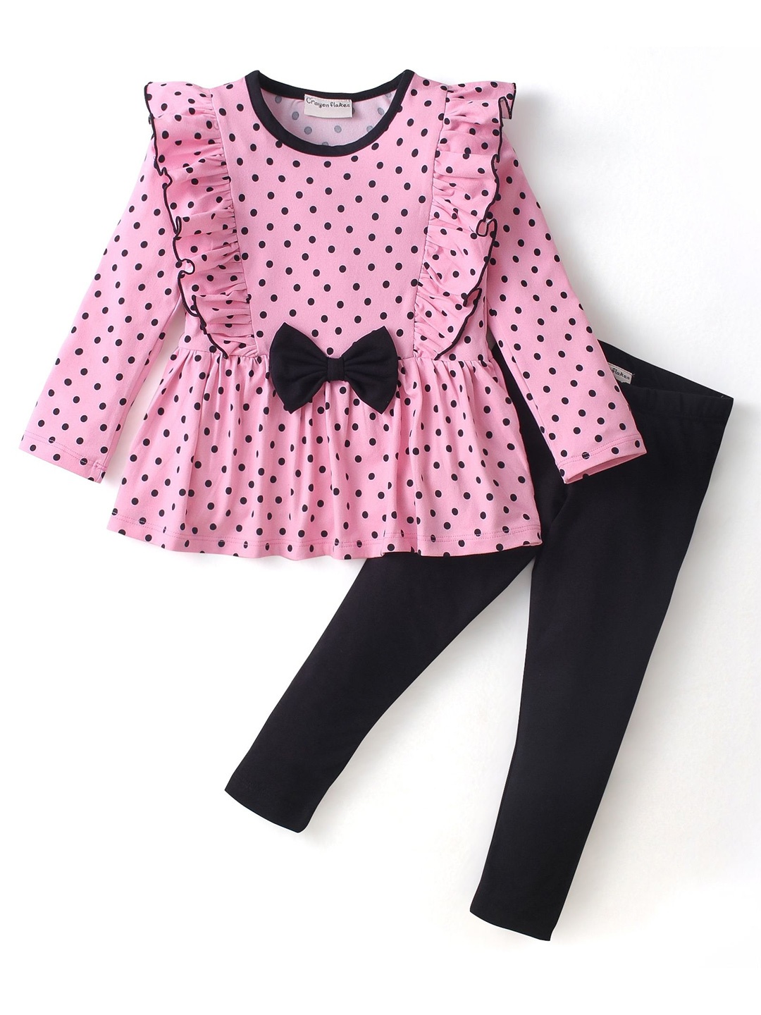 

CrayonFlakes Girls Round Neck Printed Tunic with Leggings, Pink