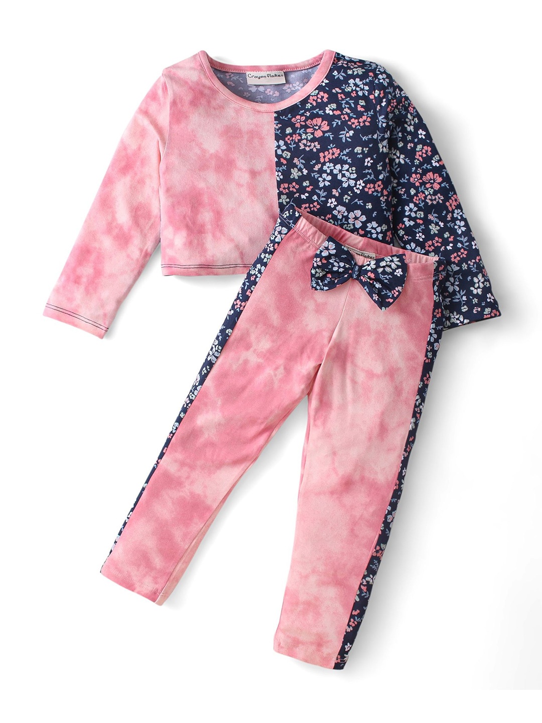 

CrayonFlakes Girls Printed Top with Trousers, Navy blue