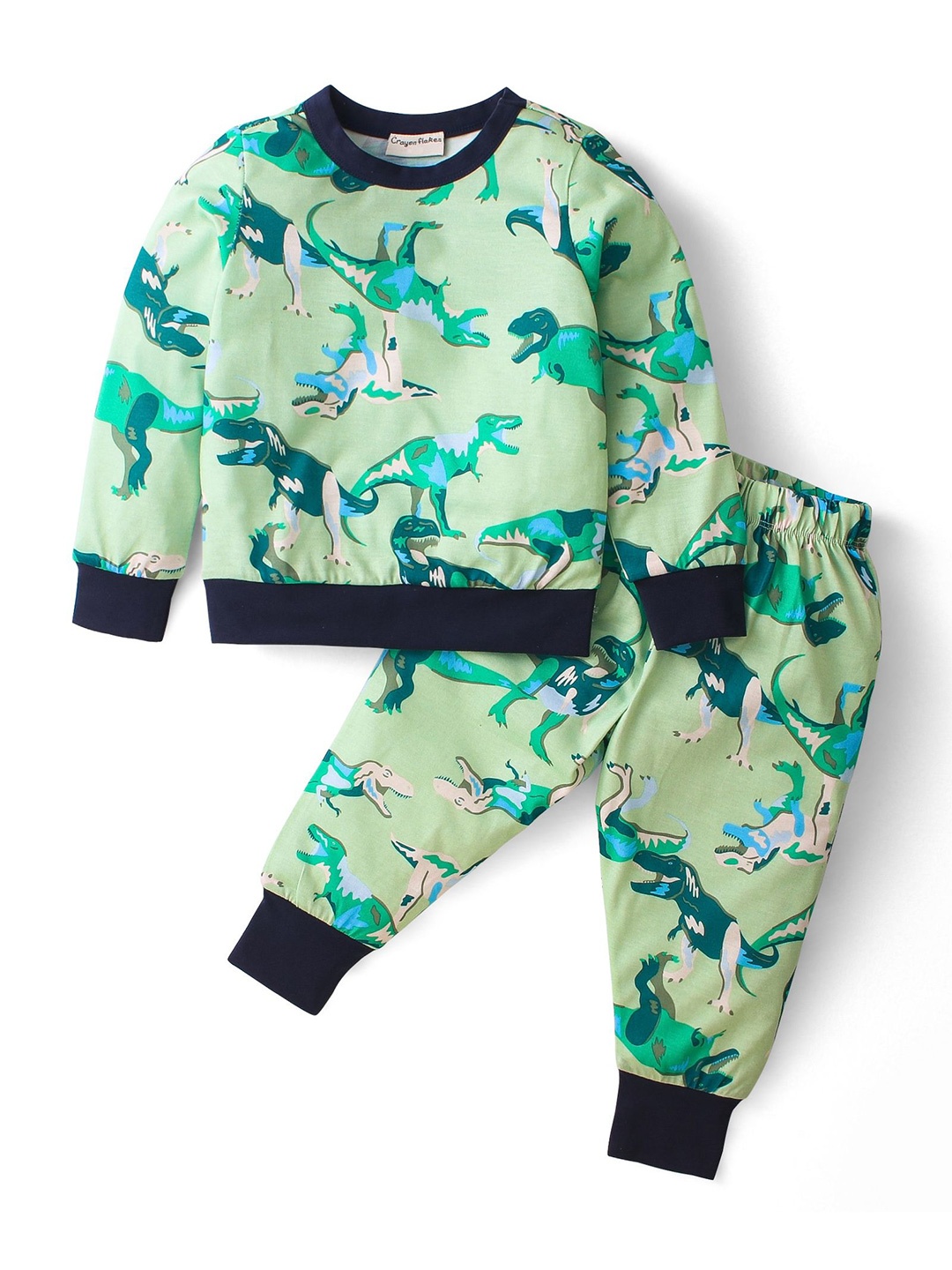 

CrayonFlakes Girls Printed Round Neck Sweatshirt With Joggers, Green